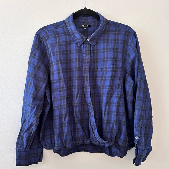 Madewell Tops - MADEWELL | Faux Wrap Plaid Long Sleeve Shirt